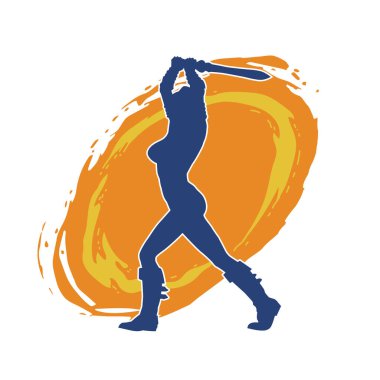 Bir kadın dövüşçünün silueti kılıç taşırken poz veriyor..