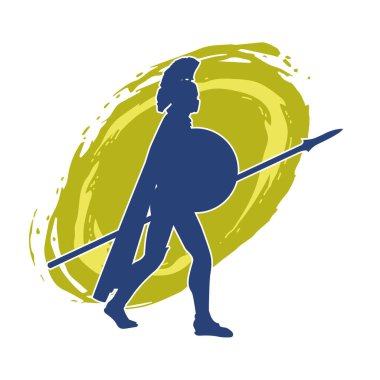 Mızrak ve demir kalkan taşıyan eski bir askerin silueti..