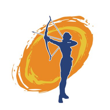 Dişi okçu bir dövüşçünün silueti ok ve yayla pozisyonunu alıyor..