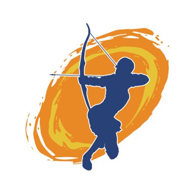 Dişi okçu bir dövüşçünün silueti ok ve yayla pozisyonunu alıyor..