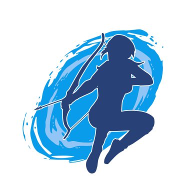 Dişi okçu bir dövüşçünün silueti ok ve yayla pozisyonunu alıyor..