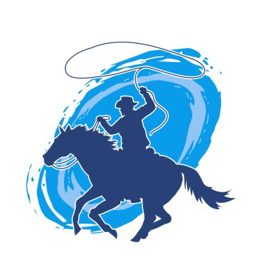 At süren bir kovboyun silueti. Kementle ip atıyor.