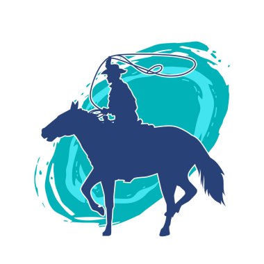 At süren bir kovboyun silueti. Kementle ip atıyor.