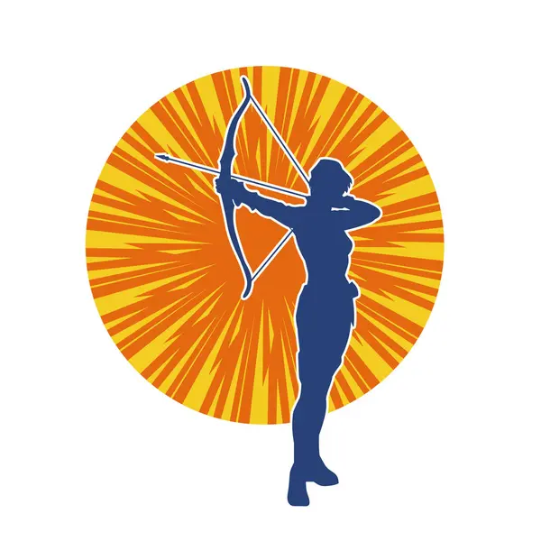 Dişi okçu bir dövüşçünün silueti ok ve yayla pozisyonunu alıyor..