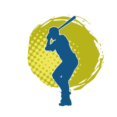 Hareketli bir erkek beyzbol oyuncusunun silueti. Vurucu olarak beyzbol oynayan bir adamın silueti..