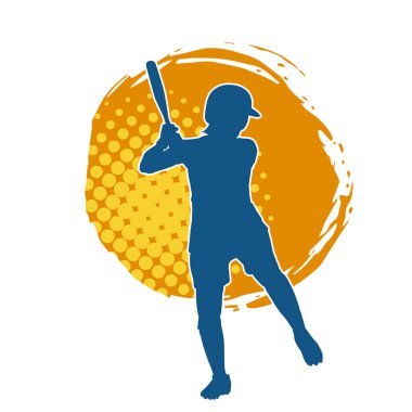 Hareketli bir erkek beyzbol oyuncusunun silueti. Vurucu olarak beyzbol oynayan bir adamın silueti..