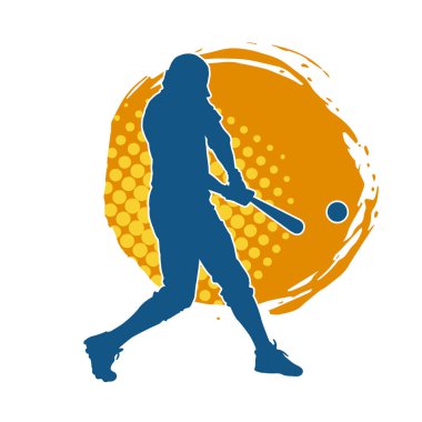 Hareketli bir erkek beyzbol oyuncusunun silueti. Vurucu olarak beyzbol oynayan bir adamın silueti..