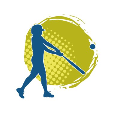 Hareketli bir erkek beyzbol oyuncusunun silueti. Vurucu olarak beyzbol oynayan bir adamın silueti..