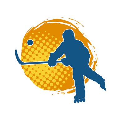 Kasklı ve üniformalı bir buz hokeyi oyuncusunun silueti.