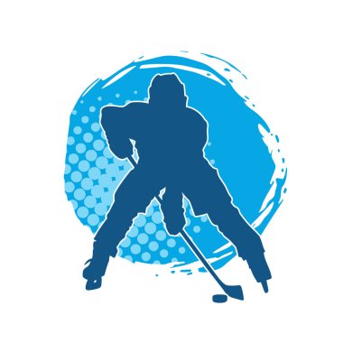 Kasklı ve üniformalı bir buz hokeyi oyuncusunun silueti.