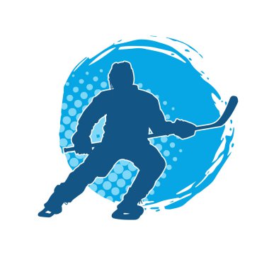 Kasklı ve üniformalı bir buz hokeyi oyuncusunun silueti.