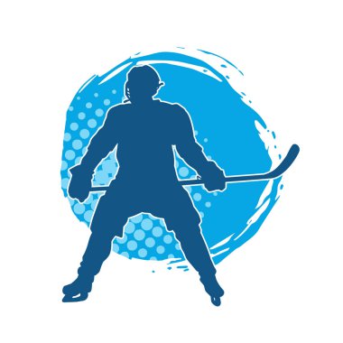 Kasklı ve üniformalı bir buz hokeyi oyuncusunun silueti.