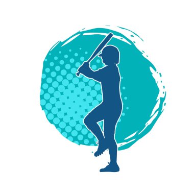 Hareketli bir erkek beyzbol oyuncusunun silueti. Vurucu olarak beyzbol oynayan bir adamın silueti..