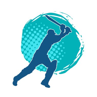 Hareketli bir erkek kriket oyuncusunun silueti. Kriket oynayan bir adamın silueti..