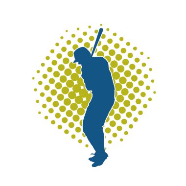 Hareketli bir erkek beyzbol oyuncusunun silueti. Vurucu olarak beyzbol oynayan bir adamın silueti..