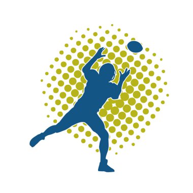 Erkek bir Amerikan futbolcusunun hareket halindeki silueti. Amerikan futbolu oynayan bir adamın silueti..