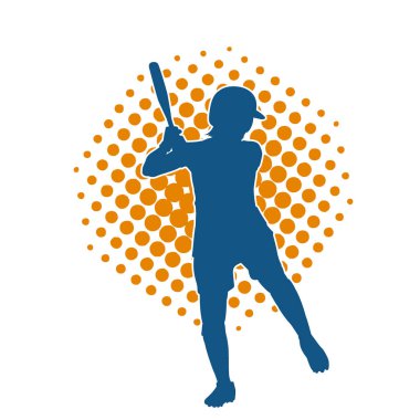 Hareketli bir erkek beyzbol oyuncusunun silueti. Vurucu olarak beyzbol oynayan bir adamın silueti..