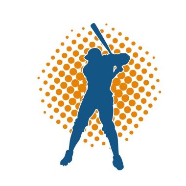 Hareketli bir erkek beyzbol oyuncusunun silueti. Vurucu olarak beyzbol oynayan bir adamın silueti..