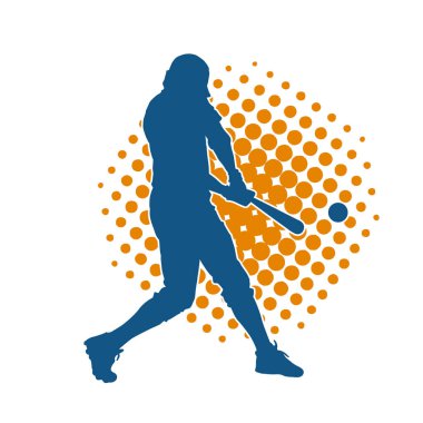 Hareketli bir erkek beyzbol oyuncusunun silueti. Vurucu olarak beyzbol oynayan bir adamın silueti..