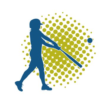 Hareketli bir erkek beyzbol oyuncusunun silueti. Vurucu olarak beyzbol oynayan bir adamın silueti..