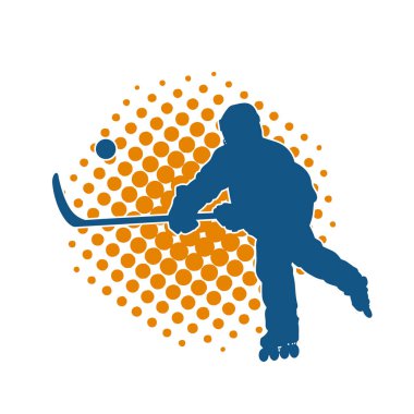 Kasklı ve üniformalı bir buz hokeyi oyuncusunun silueti.