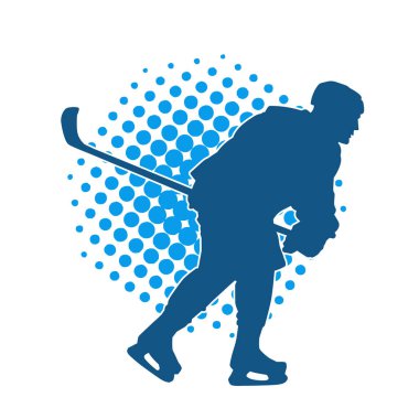 Kasklı ve üniformalı bir buz hokeyi oyuncusunun silueti.