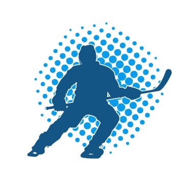 Kasklı ve üniformalı bir buz hokeyi oyuncusunun silueti.