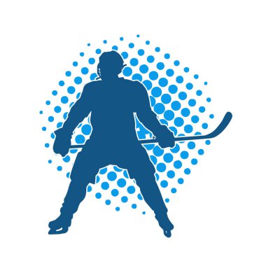 Kasklı ve üniformalı bir buz hokeyi oyuncusunun silueti.