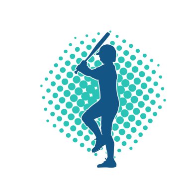 Hareketli bir erkek beyzbol oyuncusunun silueti. Vurucu olarak beyzbol oynayan bir adamın silueti..