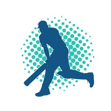 Hareketli bir erkek kriket oyuncusunun silueti. Kriket oynayan bir adamın silueti..