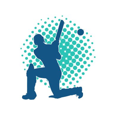 Hareketli bir erkek kriket oyuncusunun silueti. Kriket oynayan bir adamın silueti..