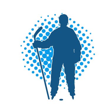 Kasklı ve üniformalı bir buz hokeyi oyuncusunun silueti.