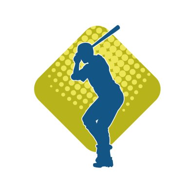 Hareketli bir erkek beyzbol oyuncusunun silueti. Vurucu olarak beyzbol oynayan bir adamın silueti..