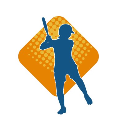 Hareketli bir erkek beyzbol oyuncusunun silueti. Vurucu olarak beyzbol oynayan bir adamın silueti..