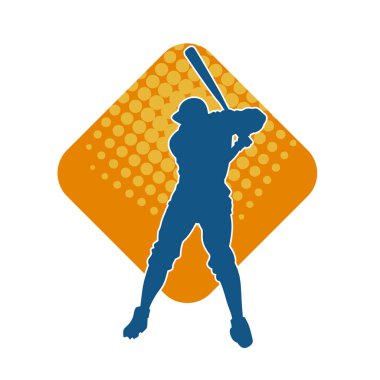 Hareketli bir erkek beyzbol oyuncusunun silueti. Vurucu olarak beyzbol oynayan bir adamın silueti..