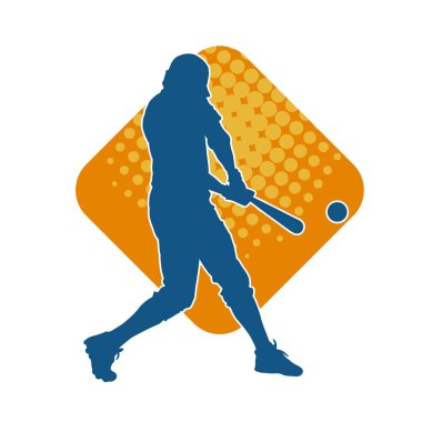 Hareketli bir erkek beyzbol oyuncusunun silueti. Vurucu olarak beyzbol oynayan bir adamın silueti..