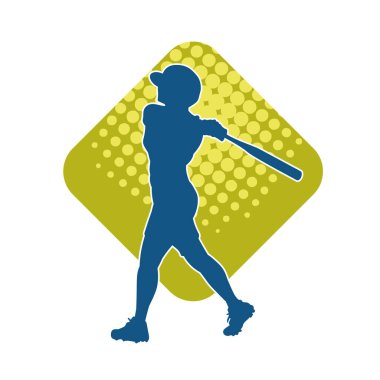 Hareketli kadın beyzbol oyuncusunun silueti. Vurucu olarak beyzbol oynayan bir kadın sporcunun silüeti..