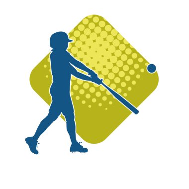 Hareketli bir erkek beyzbol oyuncusunun silueti. Vurucu olarak beyzbol oynayan bir adamın silueti..