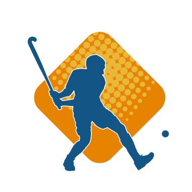 Erkek çim hokeyi atletinin silueti iş başında. Çim hokeyi oynayan bir adamın silueti..