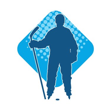 Kasklı ve üniformalı bir buz hokeyi oyuncusunun silueti.