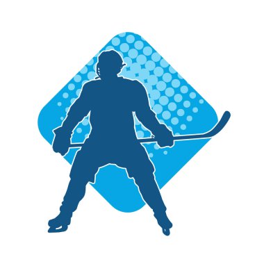 Kasklı ve üniformalı bir buz hokeyi oyuncusunun silueti.