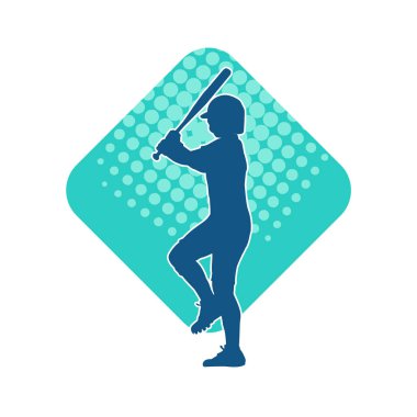 Hareketli bir erkek beyzbol oyuncusunun silueti. Vurucu olarak beyzbol oynayan bir adamın silueti..