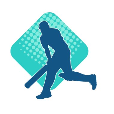 Hareketli bir erkek kriket oyuncusunun silueti. Kriket oynayan bir adamın silueti..