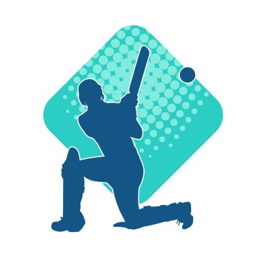 Hareketli bir erkek kriket oyuncusunun silueti. Kriket oynayan bir adamın silueti..