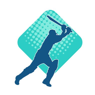 Hareketli bir erkek kriket oyuncusunun silueti. Kriket oynayan bir adamın silueti..