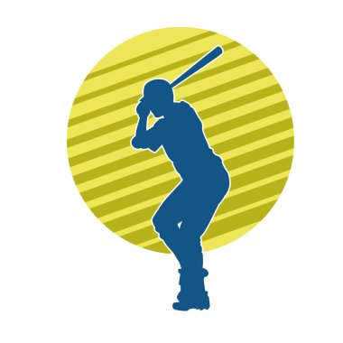 Hareketli bir erkek beyzbol oyuncusunun silueti. Vurucu olarak beyzbol oynayan bir adamın silueti..