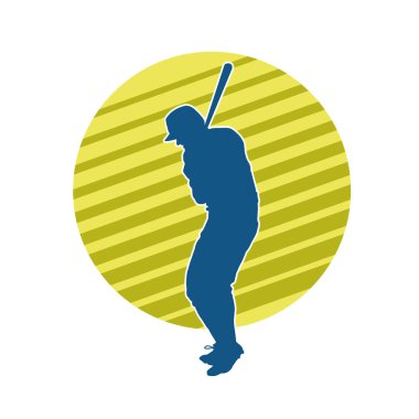 Hareketli bir erkek beyzbol oyuncusunun silueti. Vurucu olarak beyzbol oynayan bir adamın silueti..