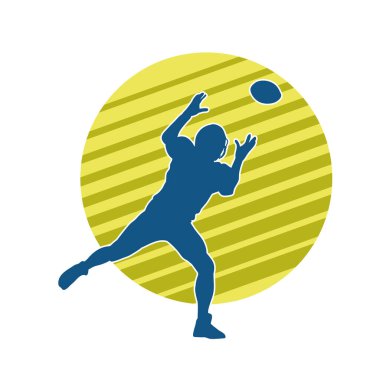 Erkek bir Amerikan futbolcusunun hareket halindeki silueti. Amerikan futbolu oynayan bir adamın silueti..