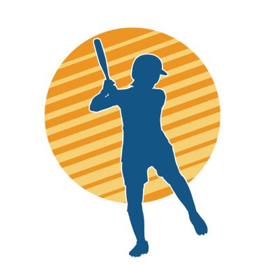 Hareketli bir erkek beyzbol oyuncusunun silueti. Vurucu olarak beyzbol oynayan bir adamın silueti..