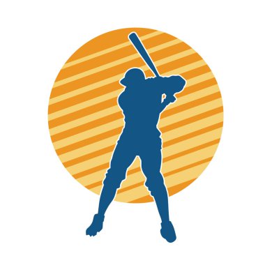 Hareketli bir erkek beyzbol oyuncusunun silueti. Vurucu olarak beyzbol oynayan bir adamın silueti..